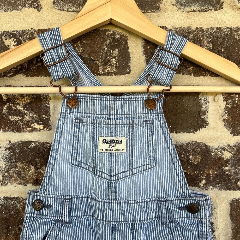 OshKosh B'gosh: Blue Striped Overalls: Size 18m - Picture 2 of 6